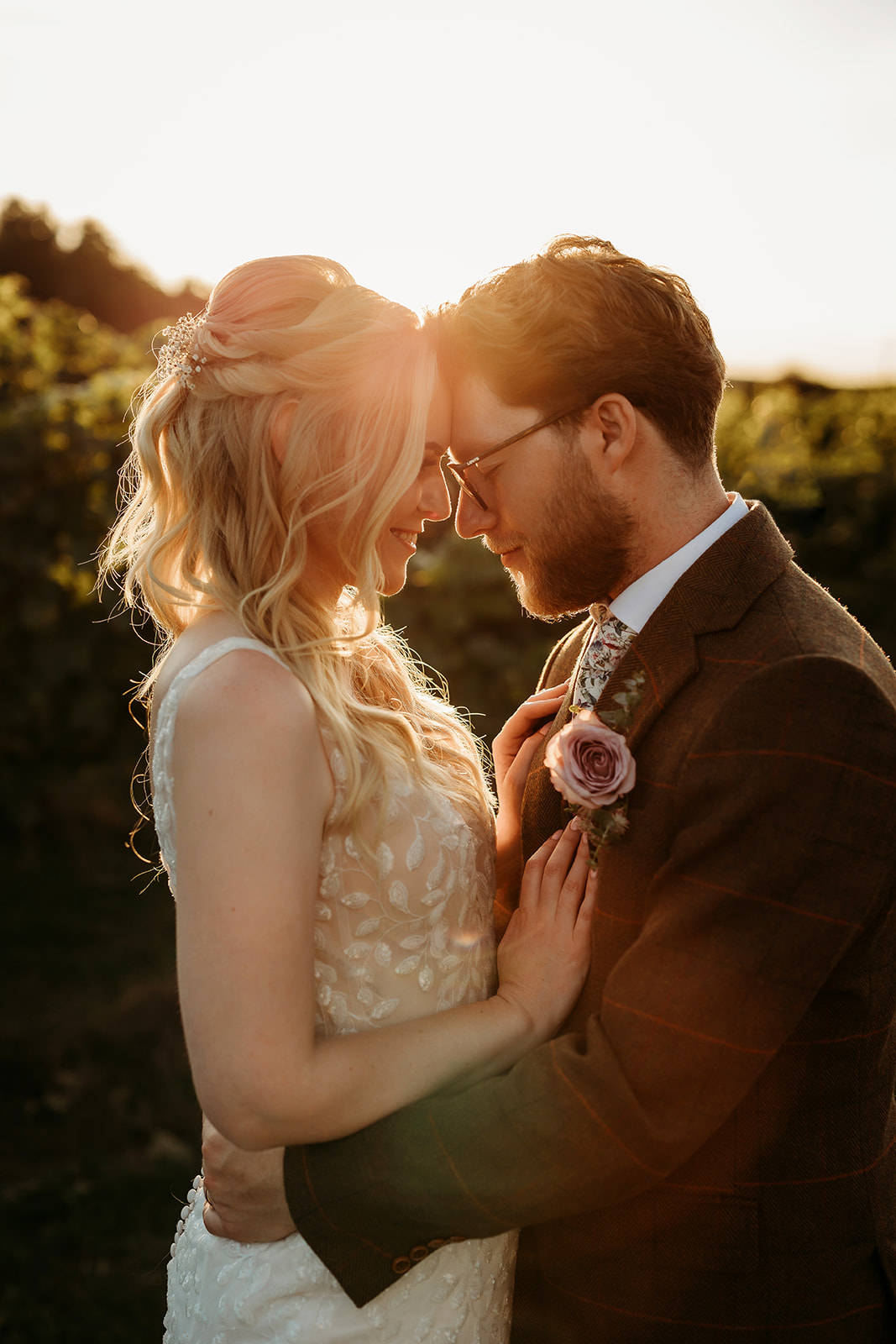a bride and groom at golden hour captured by a Romsey wedding photographer